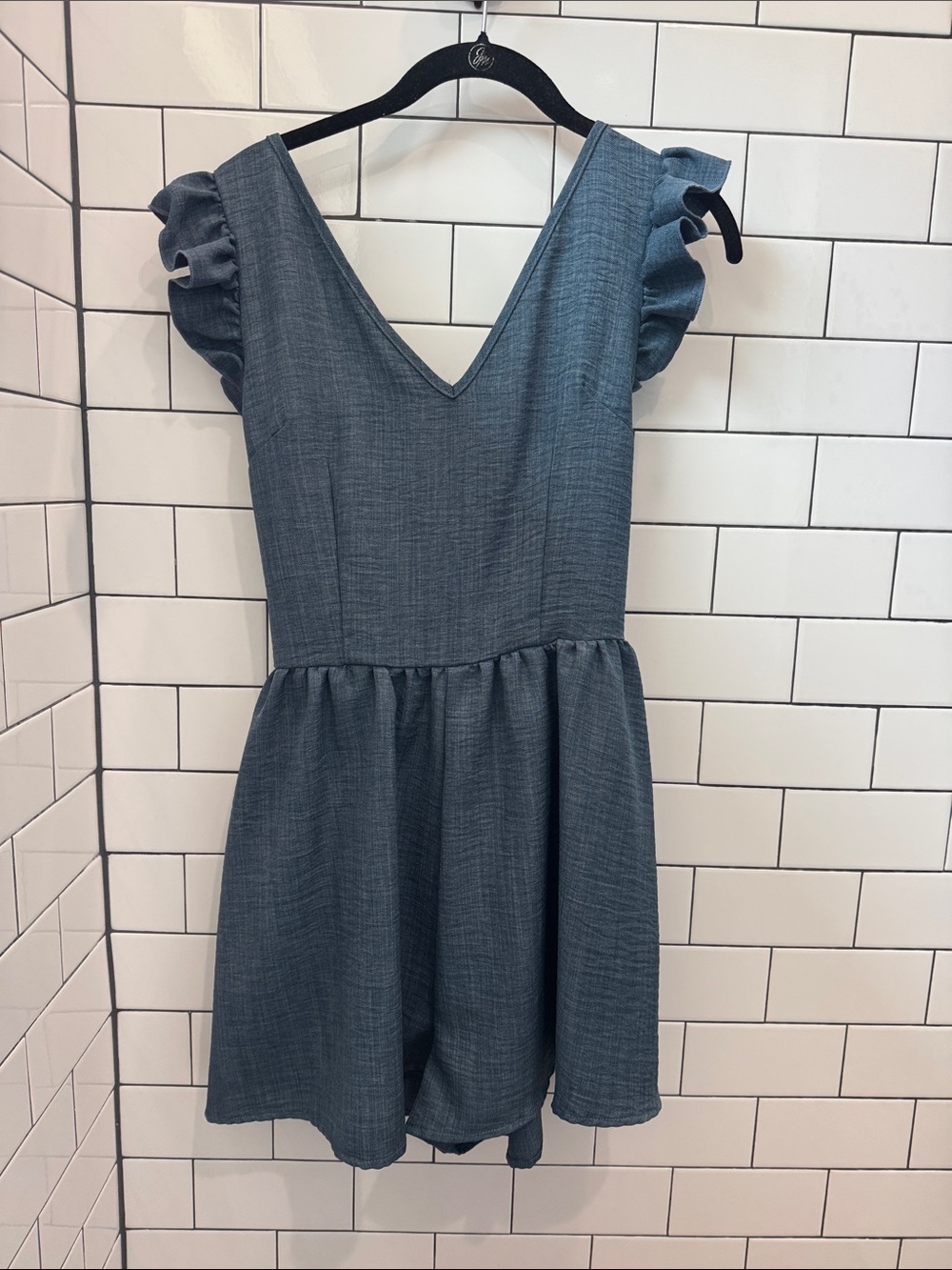 Ruffle Sleeve V-Neck Mini Dress - Slate Blue